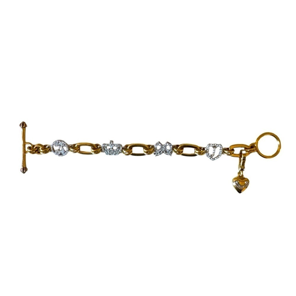 Juicy Couture Pave Cherries, Bow, Crown and J Shield Link Charm Bracelet